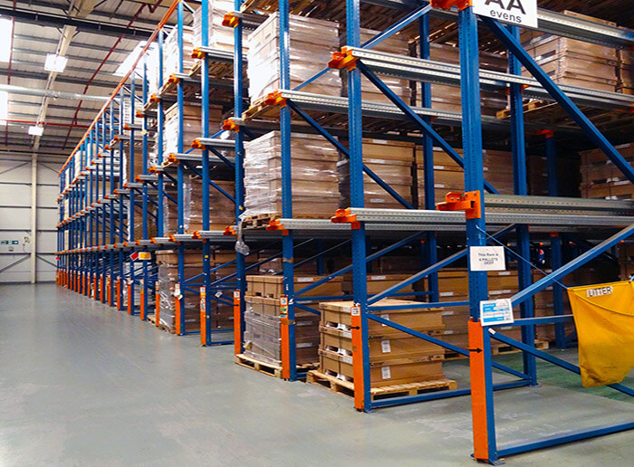 Drive in metal pallet racking system for industrial